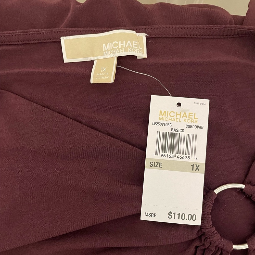 New MICHAEL KORS Burgundy Color Asymmetrical Neck Jersey Knit Long Sleeve Top 1X - Picture 5 of 6